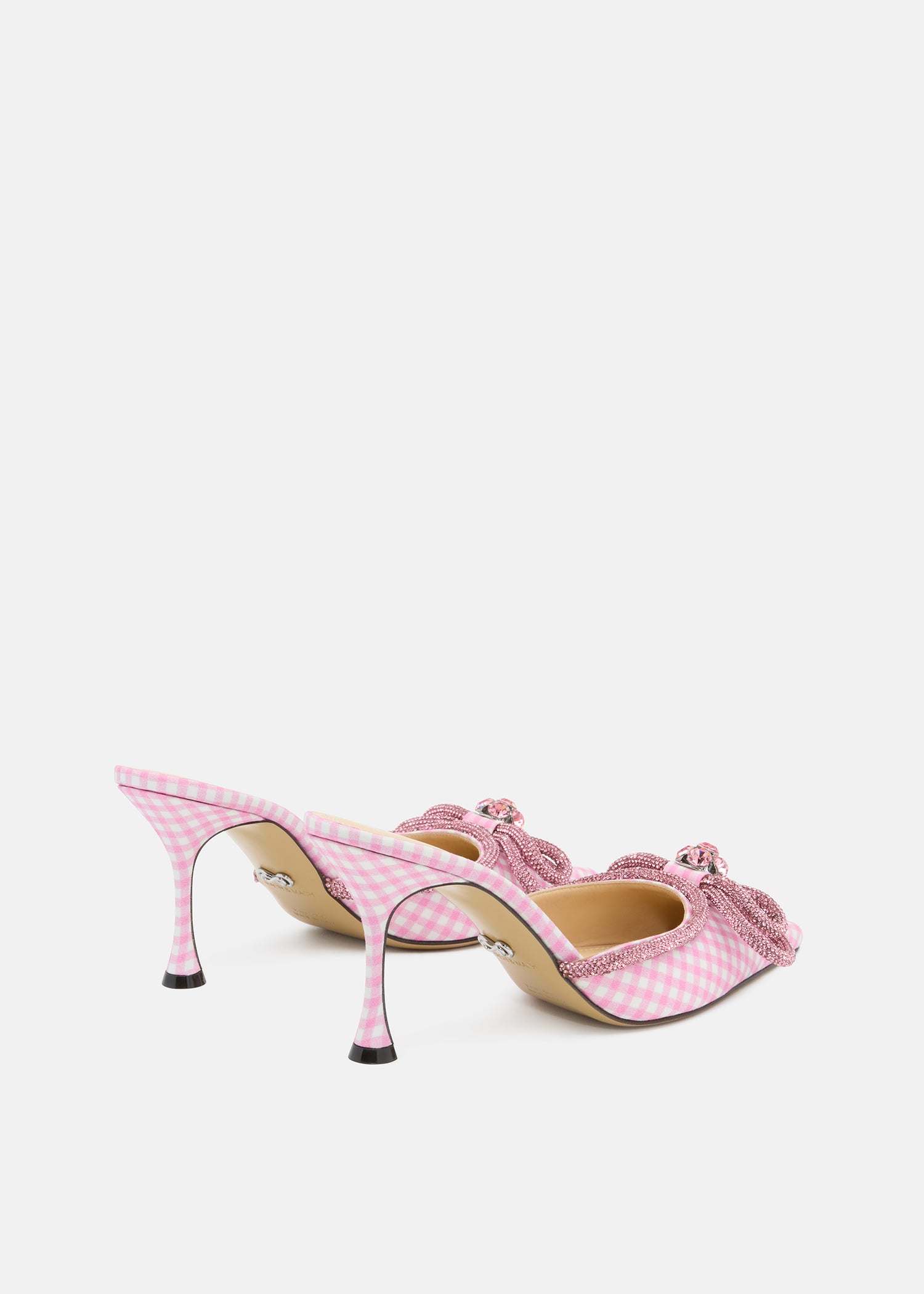 Double Bow Pink Gingham Pointed  Toe Mules