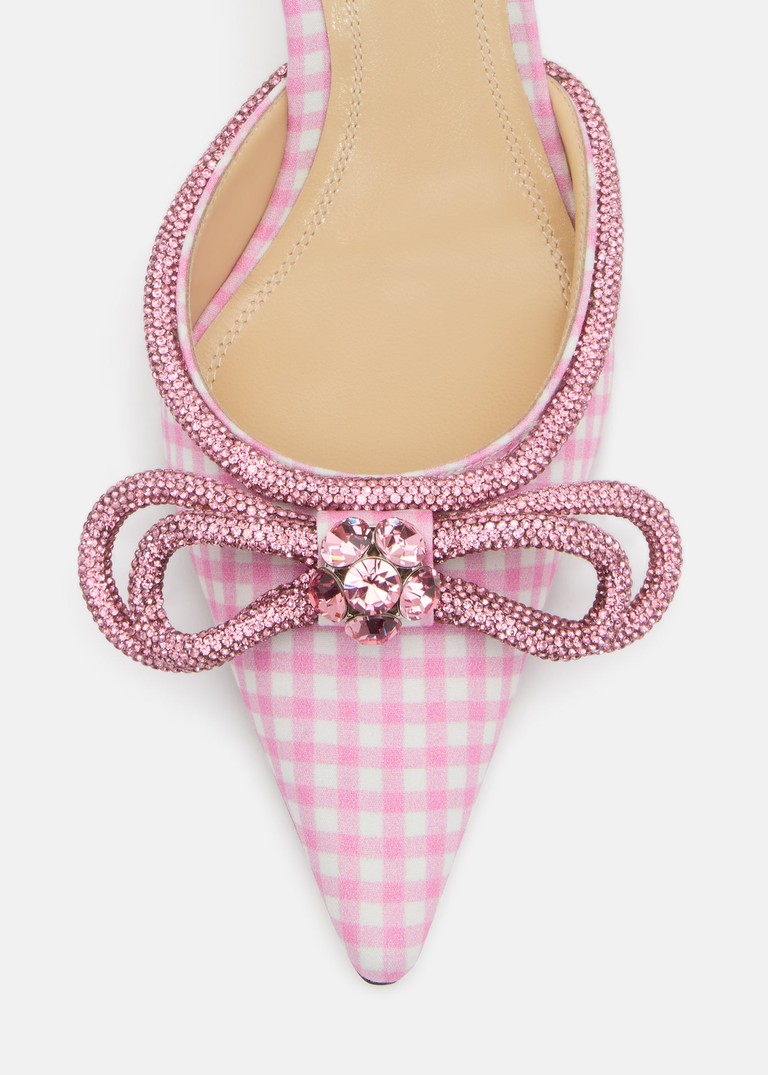 Double Bow Pink Gingham Pointed  Toe Mules