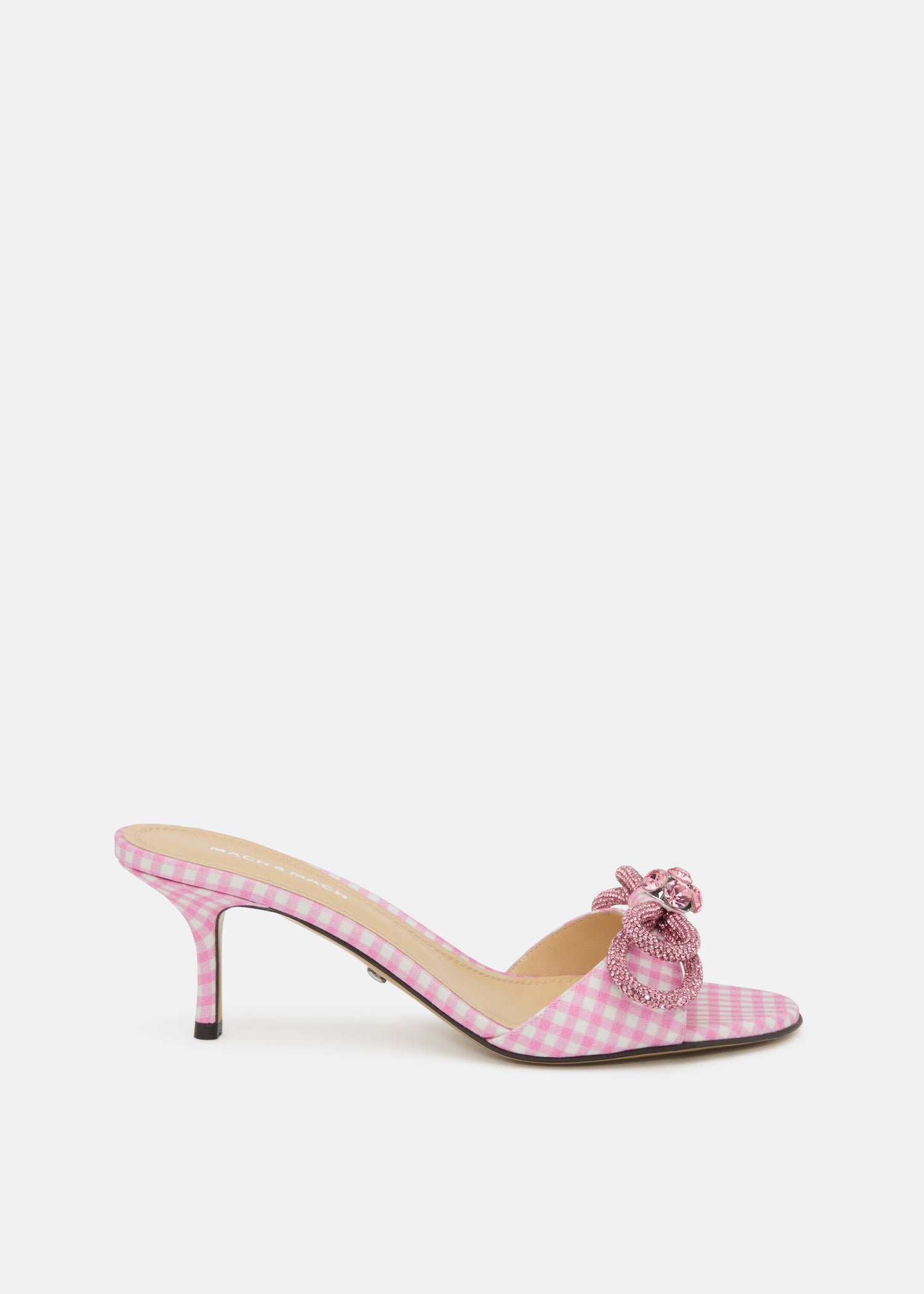 Double Bow Pink Gingham Kitten Heel Mules