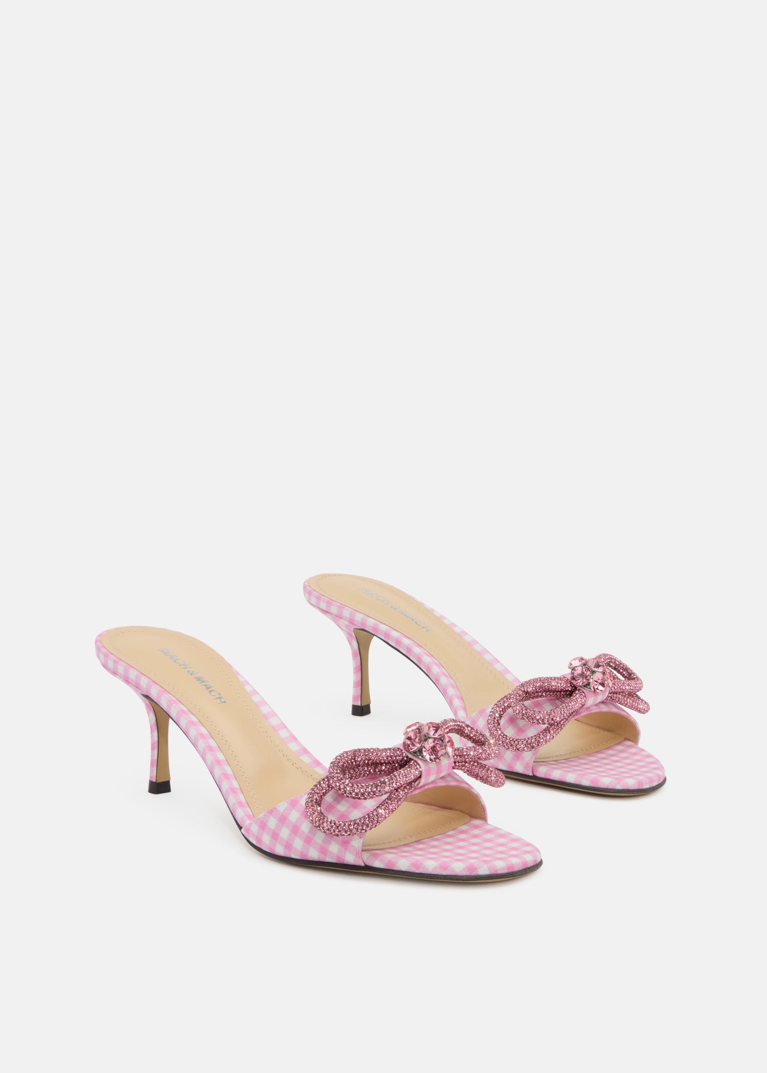 Double Bow Pink Gingham Kitten Heel Mules