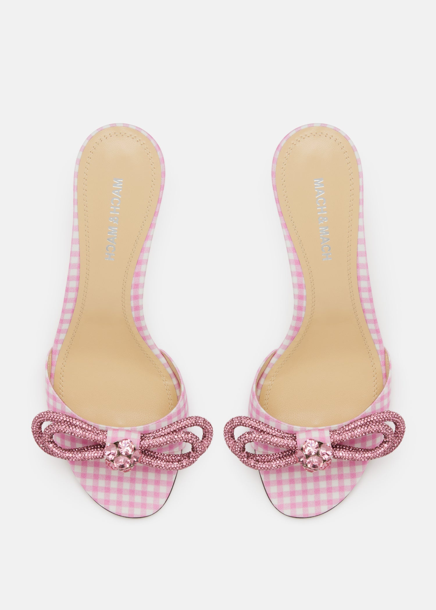 Double Bow Pink Gingham Kitten Heel Mules