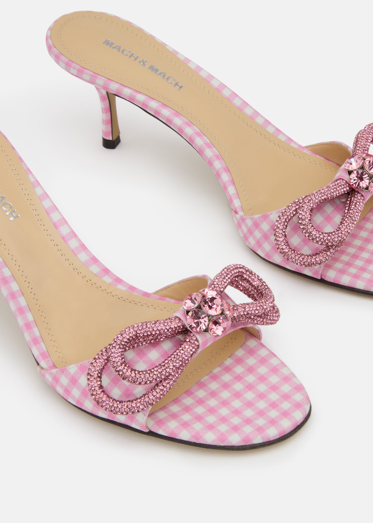 Double Bow Pink Gingham Kitten Heel Mules