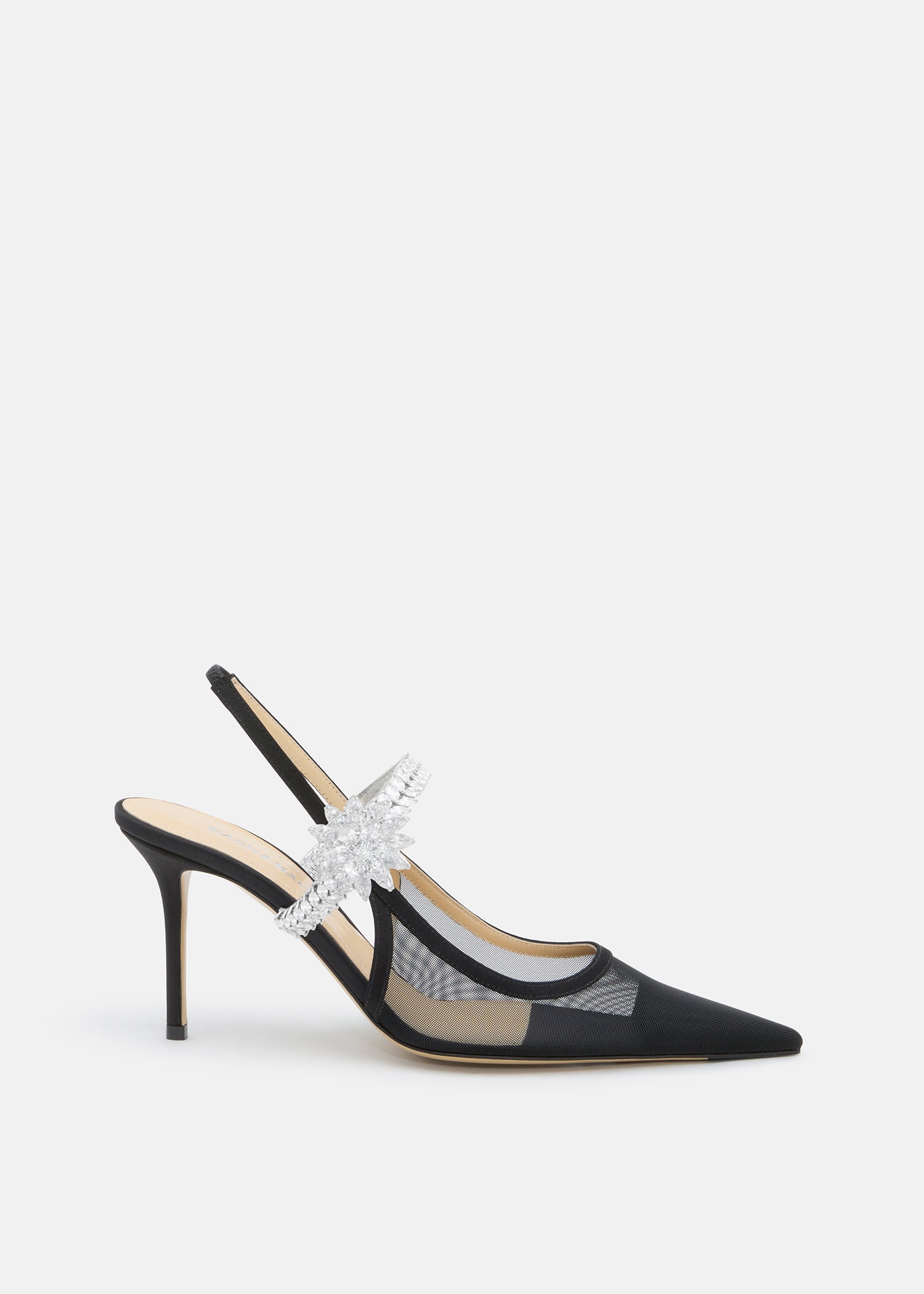 Lotus Flower Black Mesh Slingback