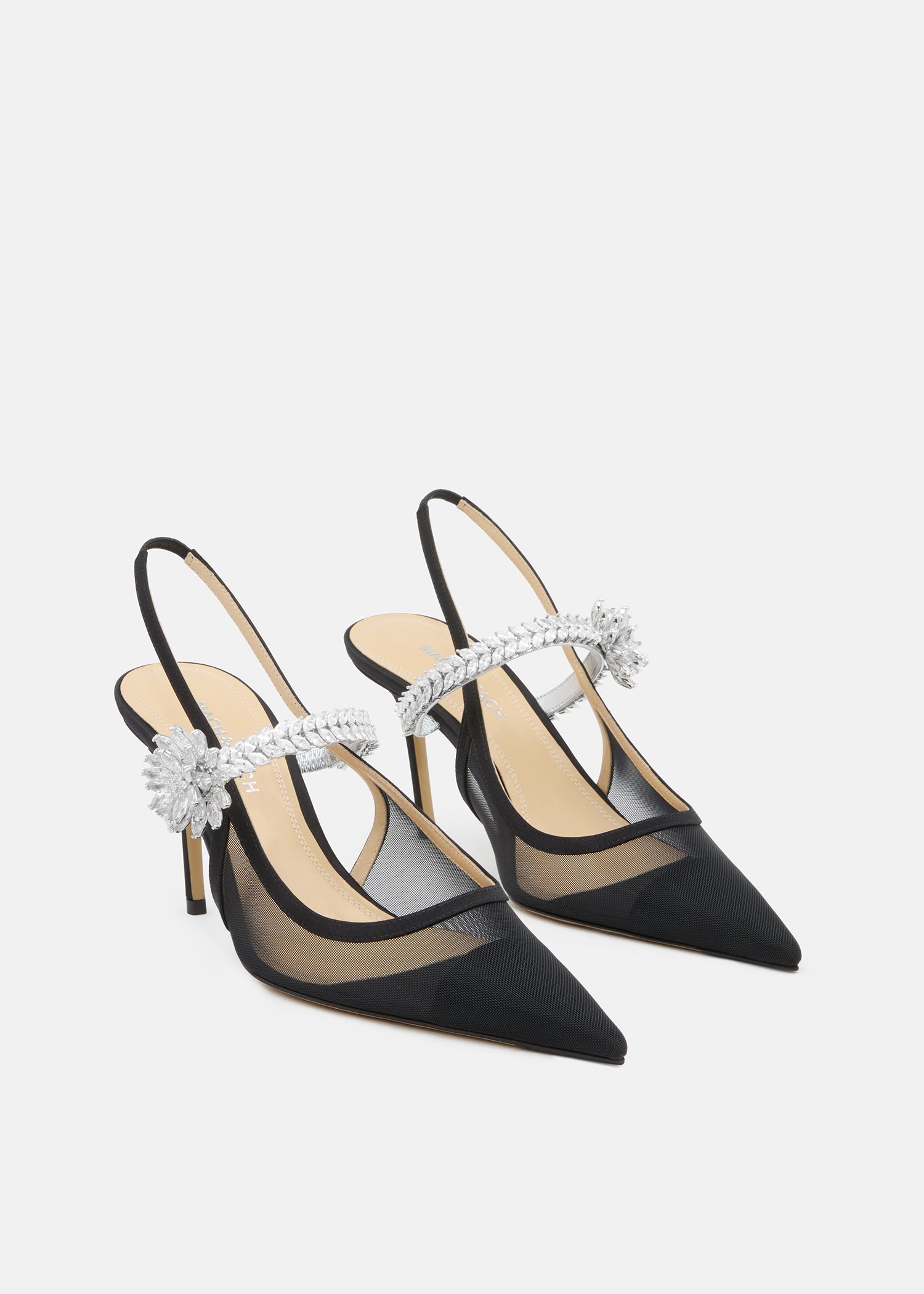 Lotus Flower Black Mesh Slingback