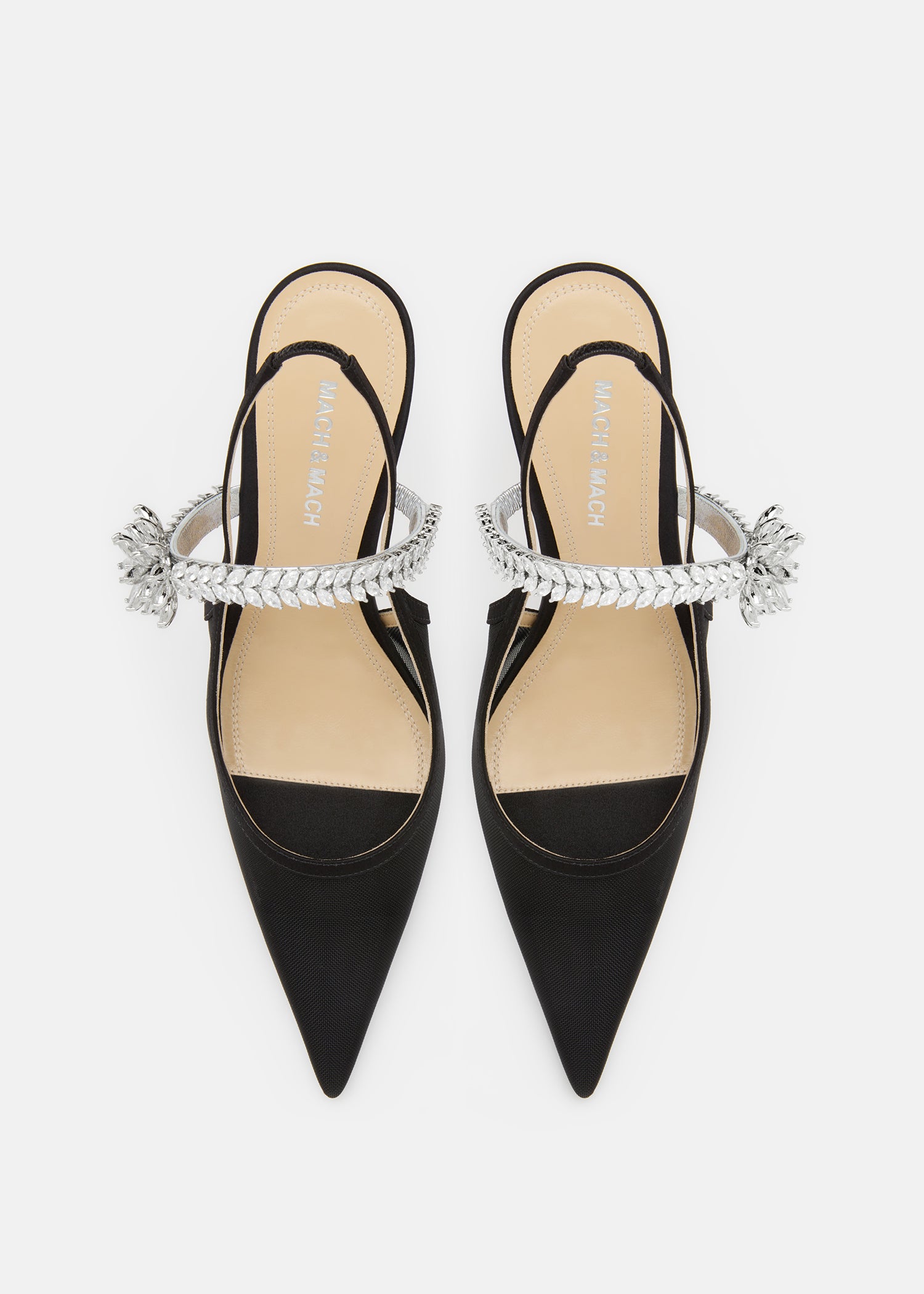 Lotus Flower Black Mesh Slingback