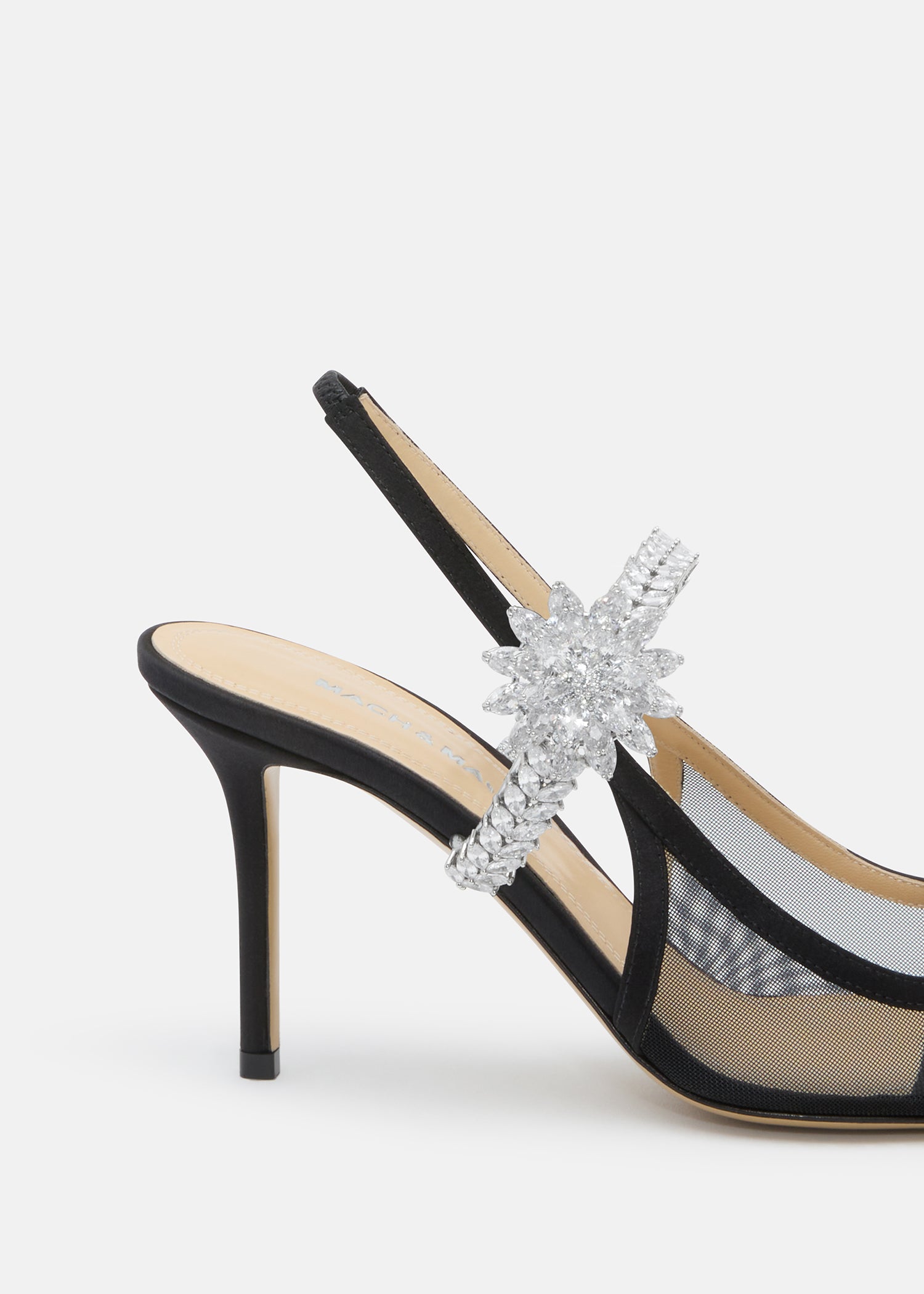 Lotus Flower Black Mesh Slingback
