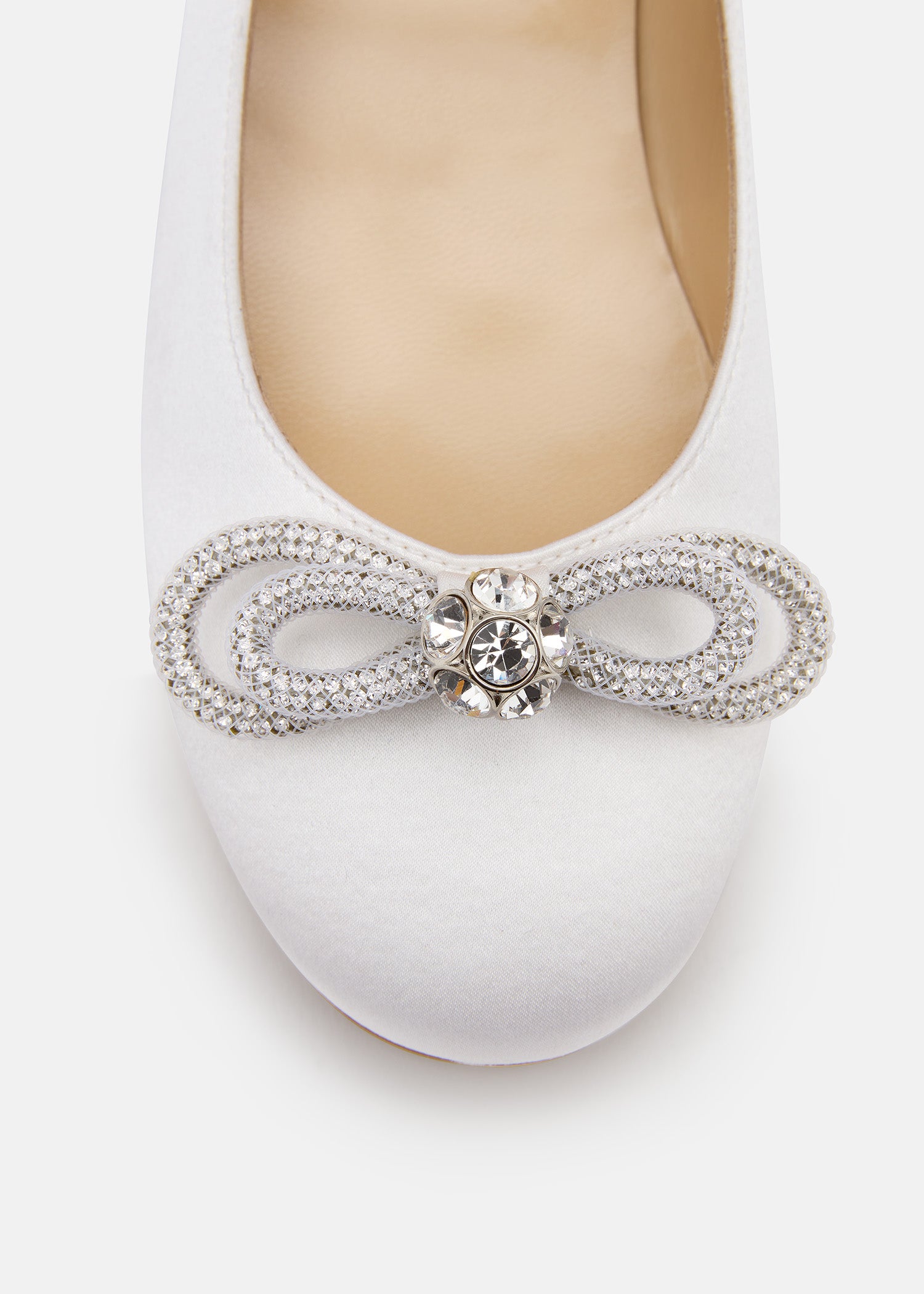 Double Bow White Satin Mini Ballerina