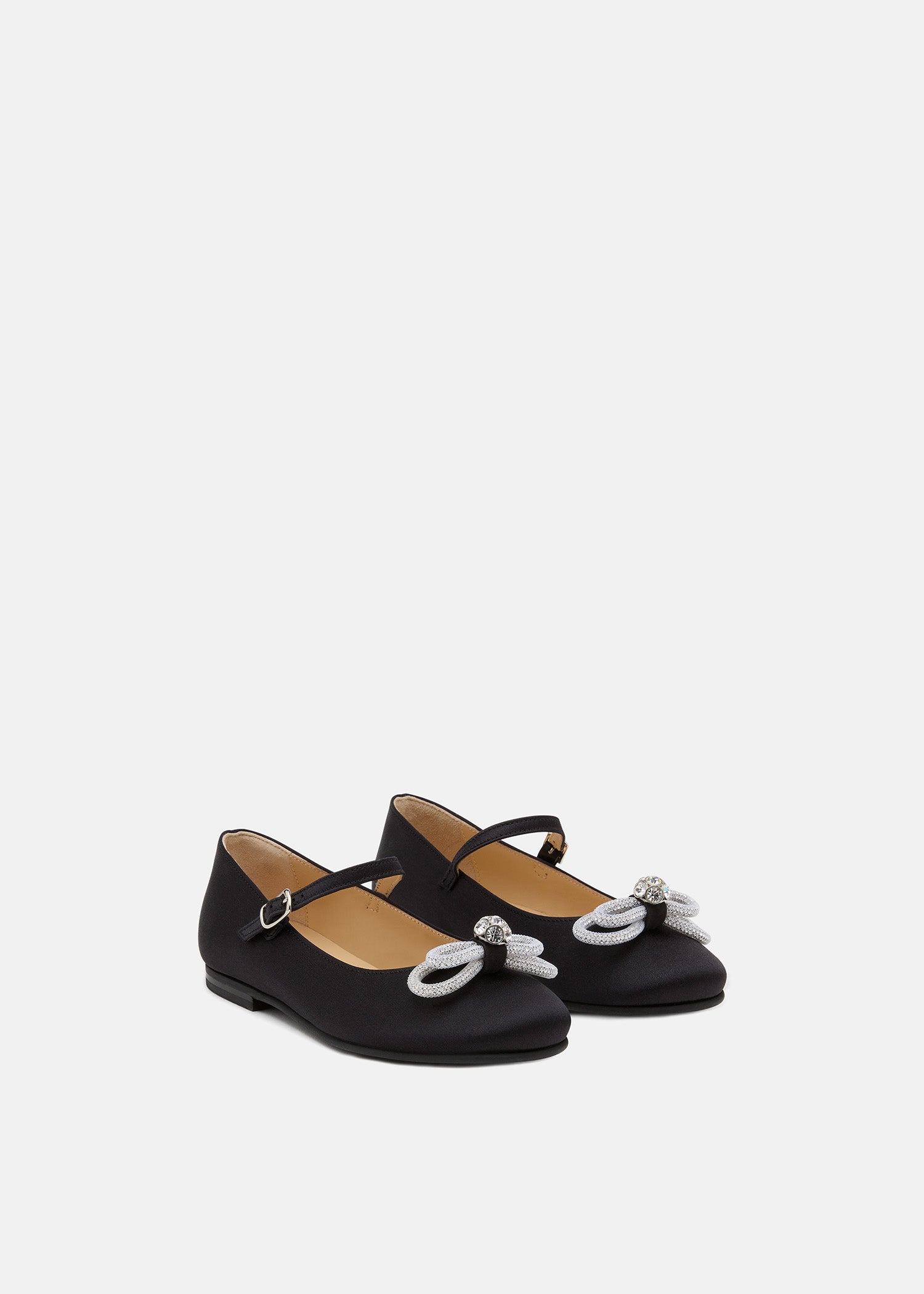 Double Bow Black Satin Mini Ballerina