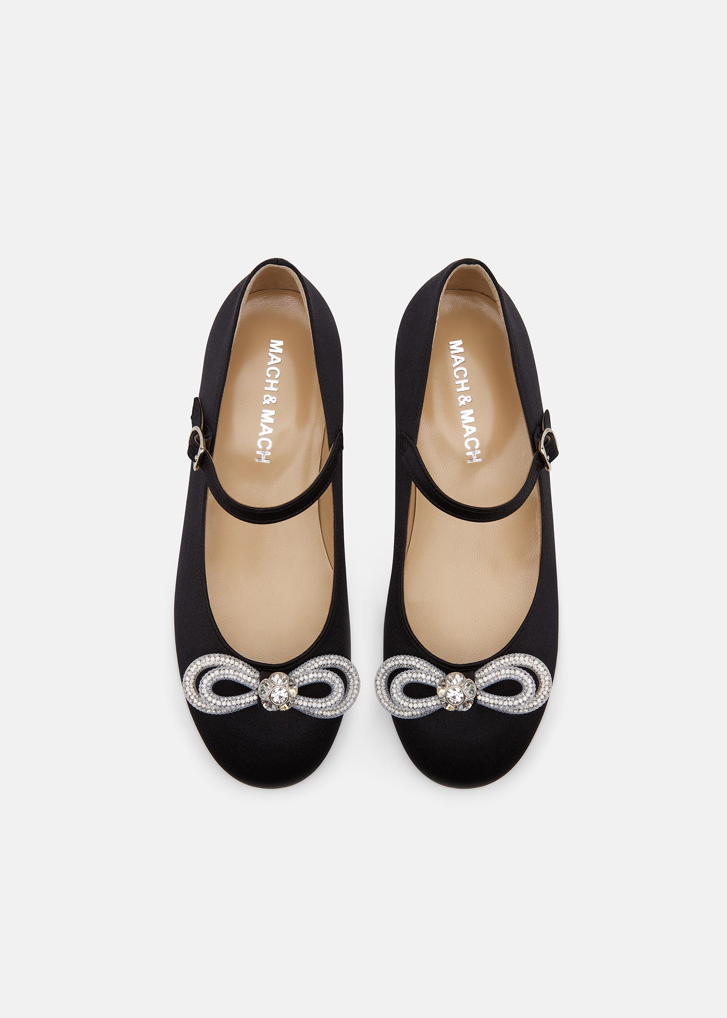 Double Bow Black Satin Mini Ballerina