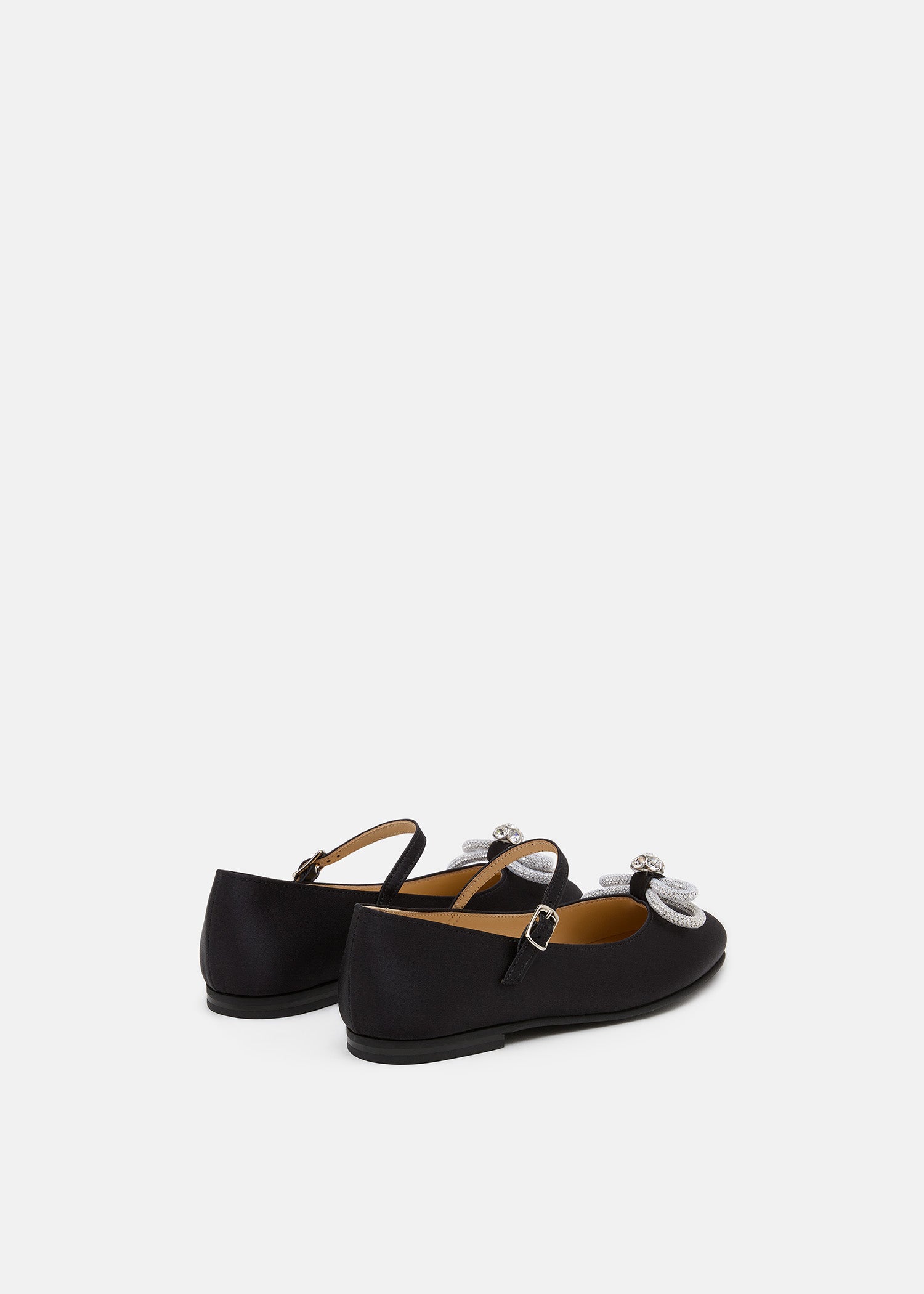 Double Bow Black Satin Mini Ballerina