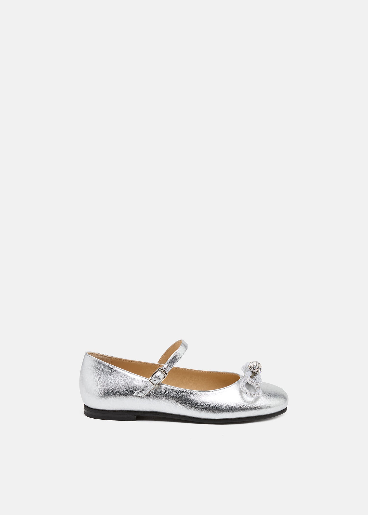 Double Bow Silver Leather Mini Ballerina