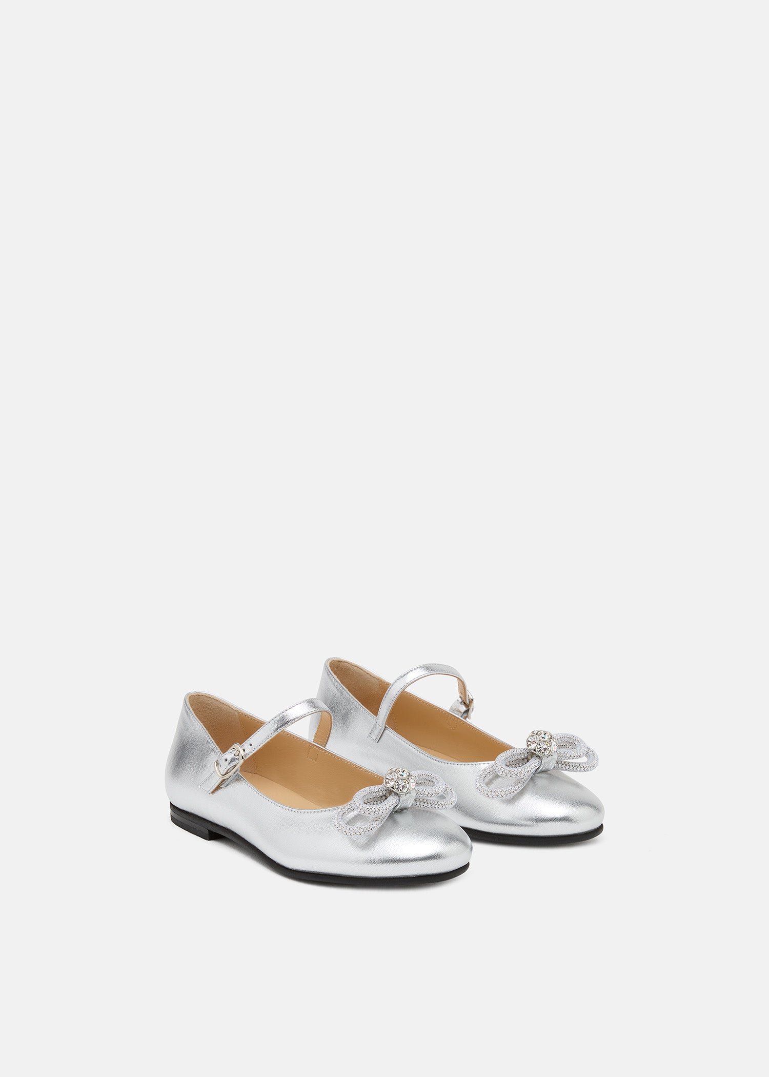 Double Bow Silver Leather Mini Ballerina