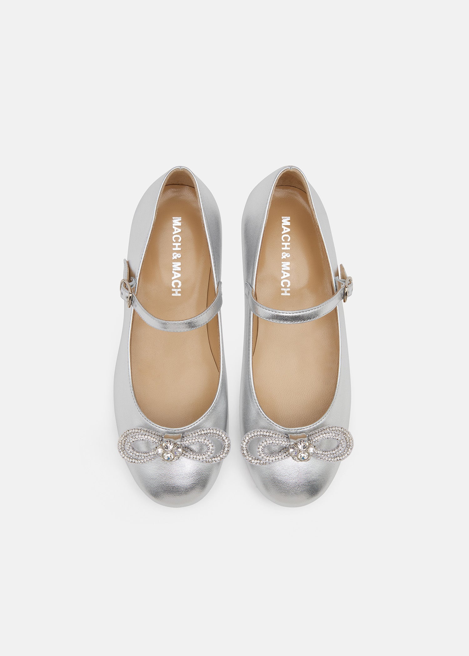 Double Bow Silver Leather Mini Ballerina