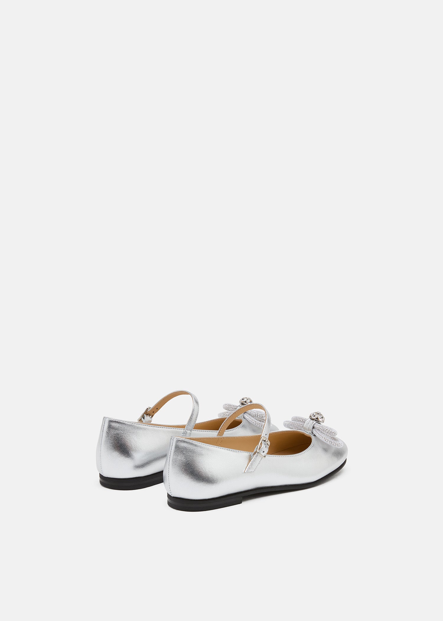 Double Bow Silver Leather Mini Ballerina