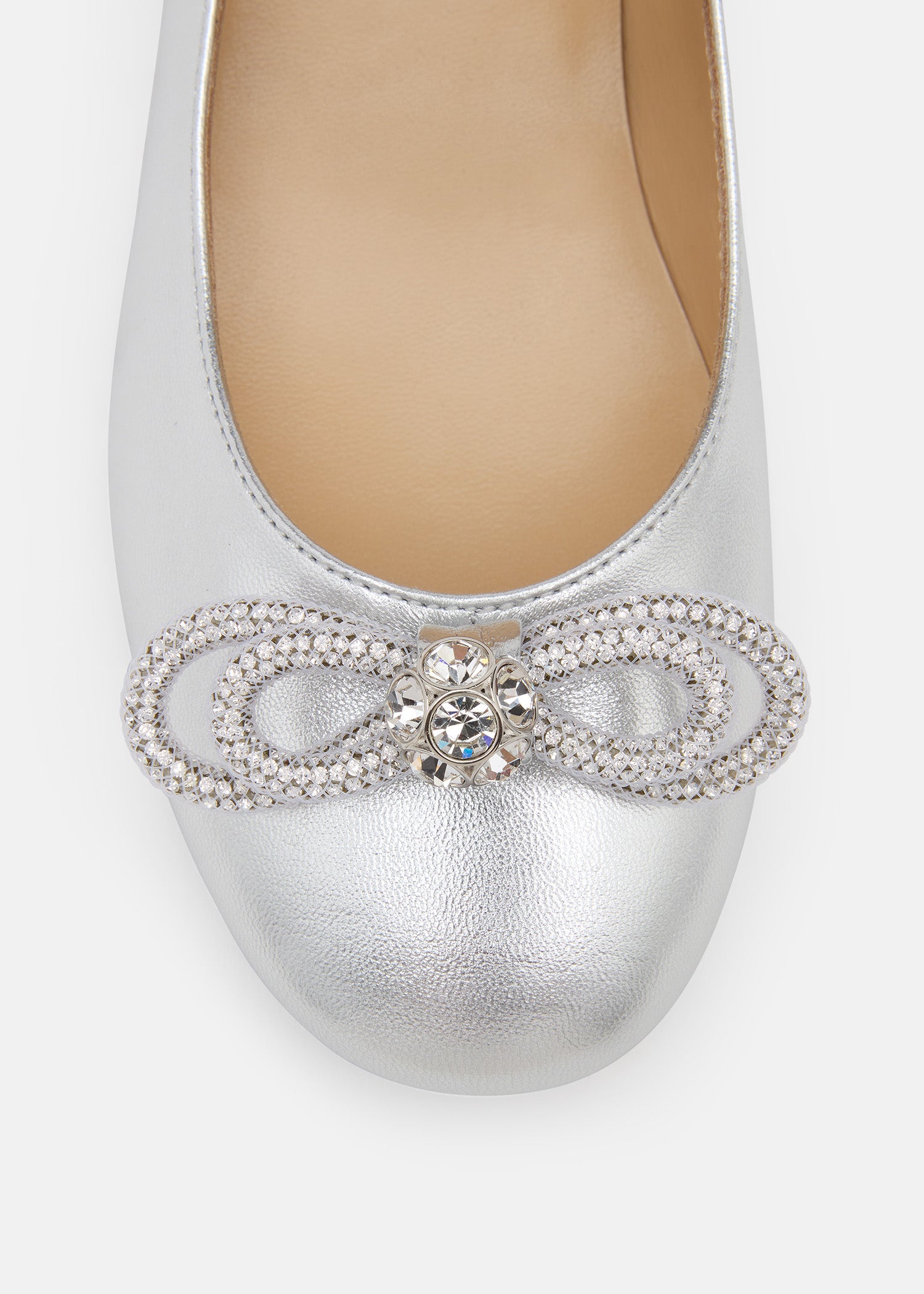 Double Bow Silver Leather Mini Ballerina