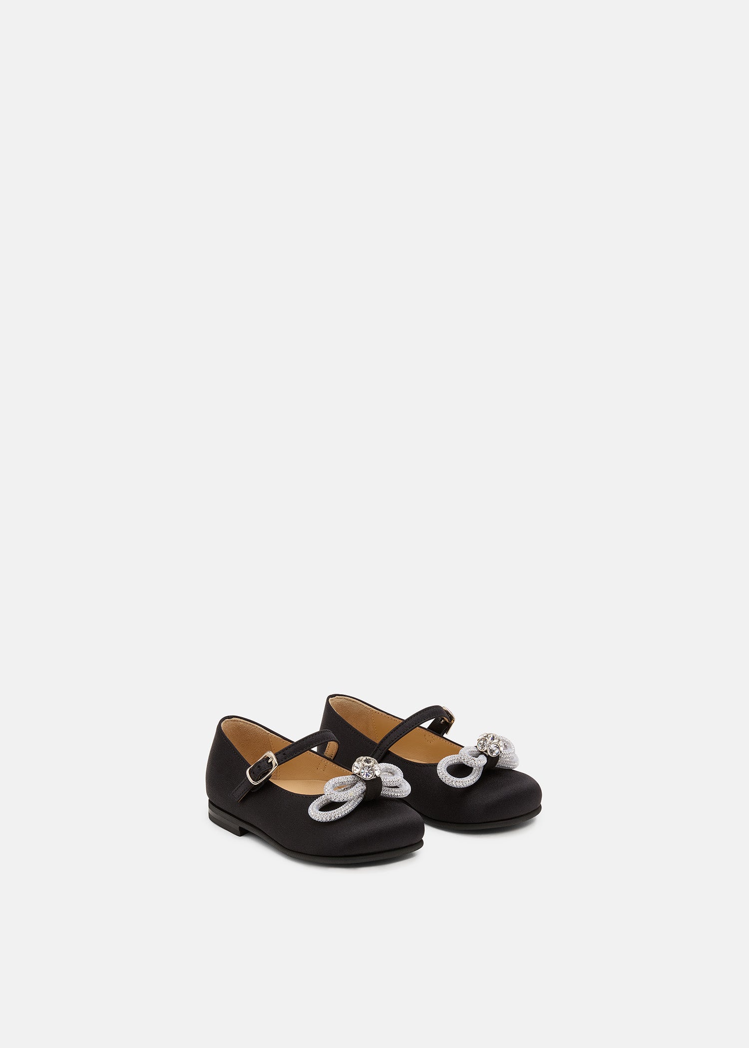 Double Bow Mini Ballerina in Black Satin