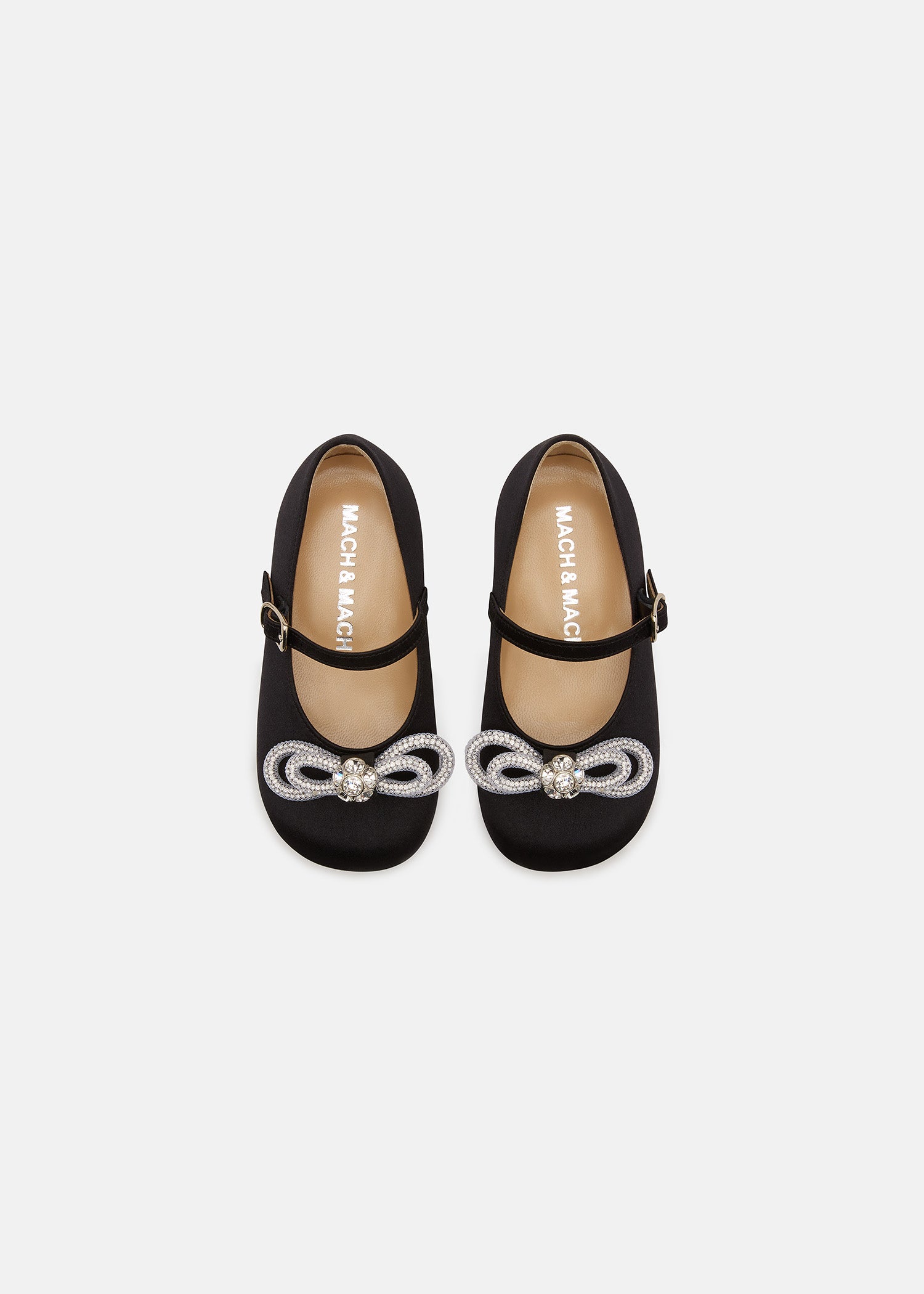 Double Bow Mini Ballerina in Black Satin