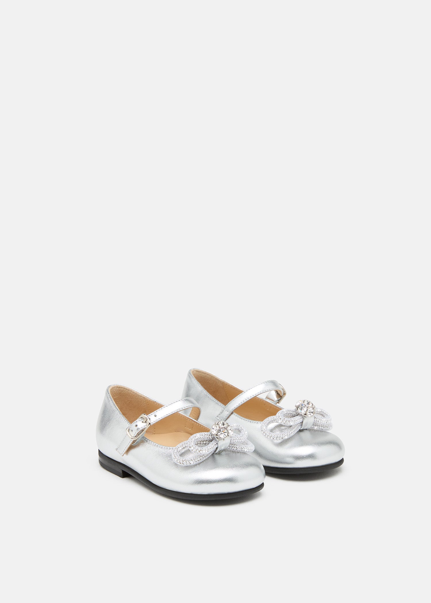 Double Bow Mini Ballerina in Silver Leather
