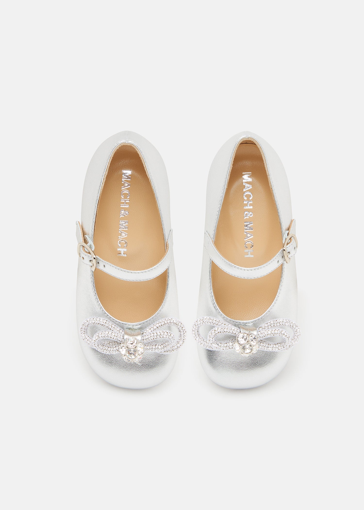 Double Bow Mini Ballerina in Silver Leather