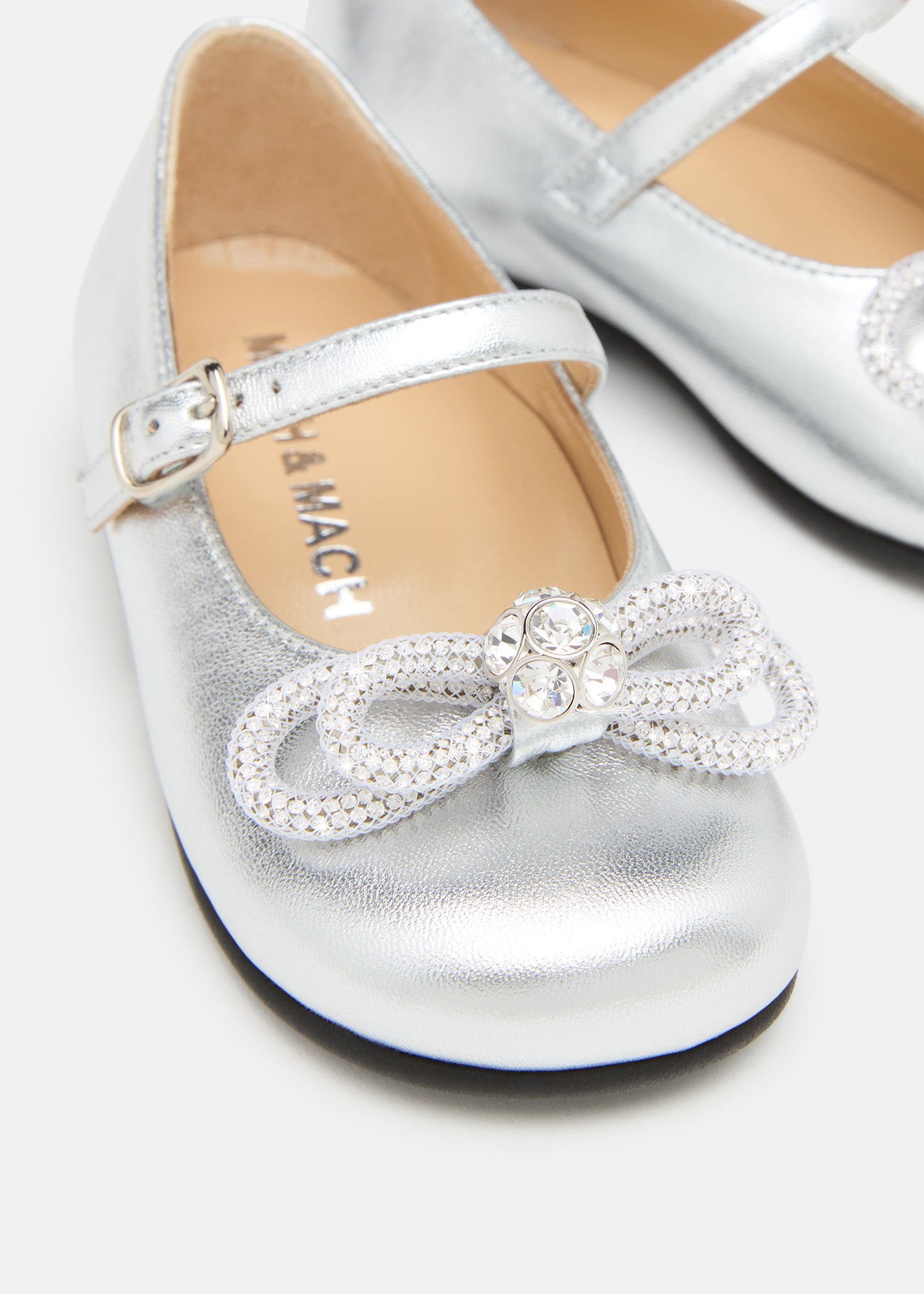 Double Bow Mini Ballerina in Silver Leather