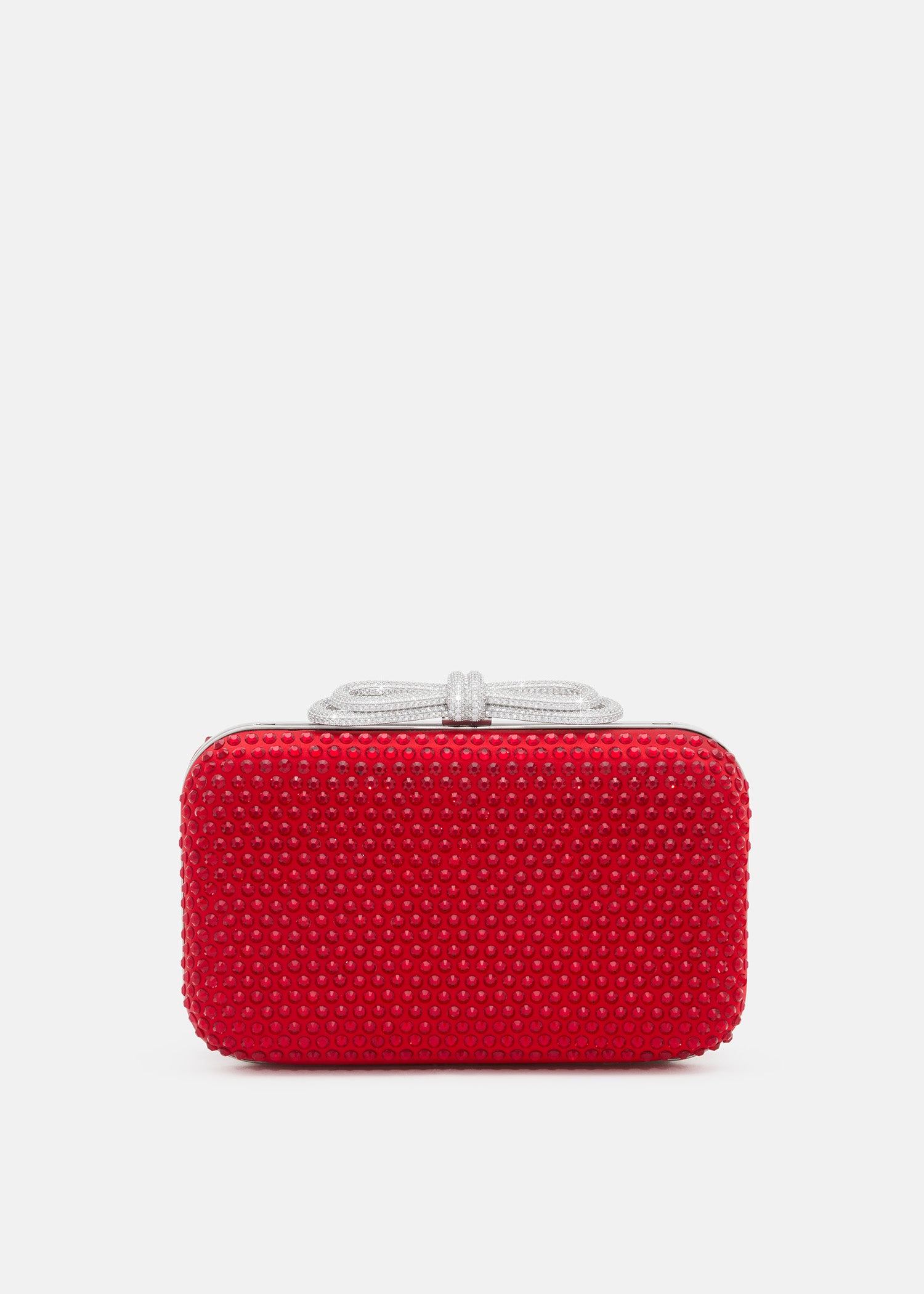 Double Bow Red Crystalized Satin Clutch