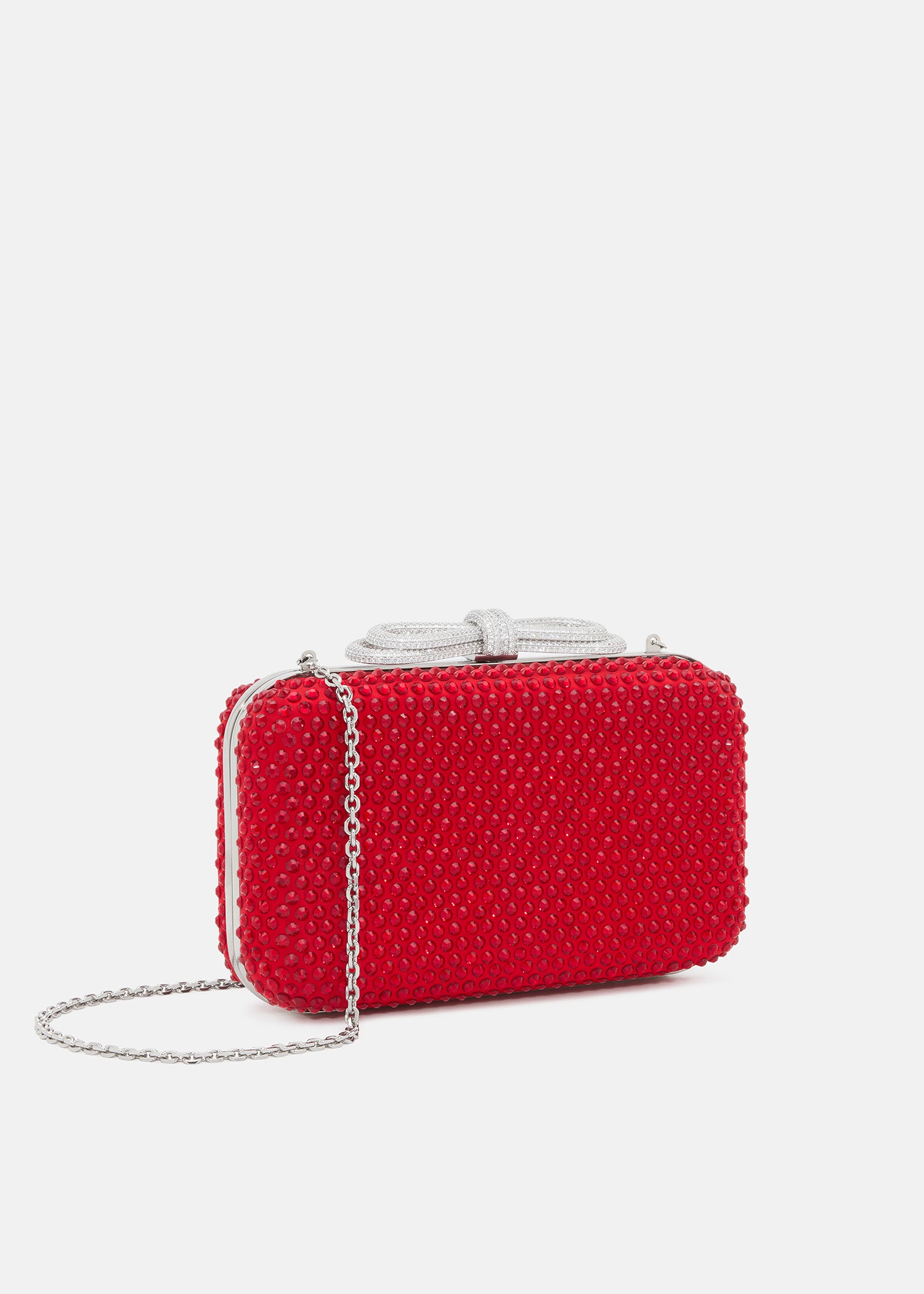 Double Bow Red Crystalized Satin Clutch