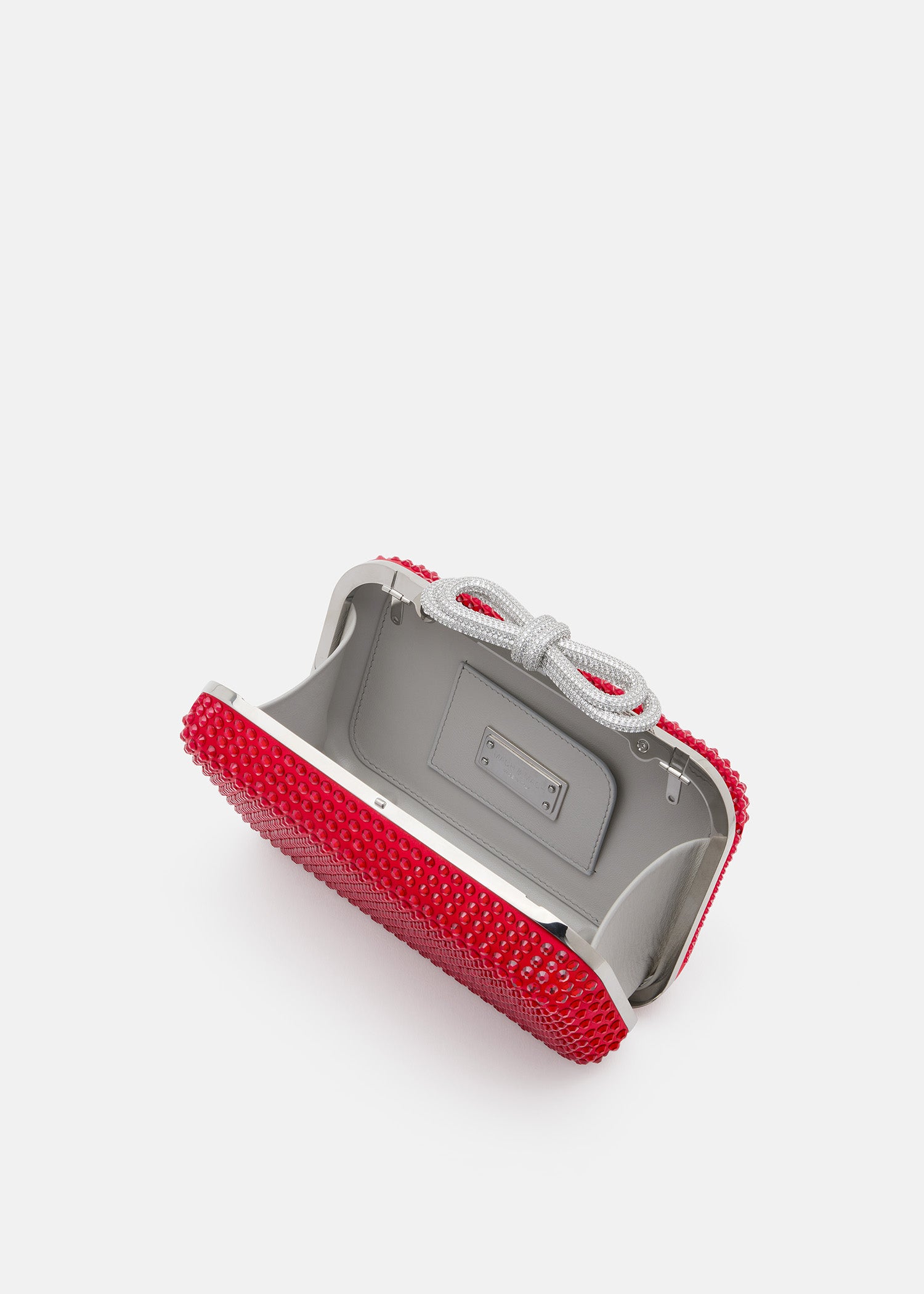 Double Bow Red Crystalized Satin Clutch