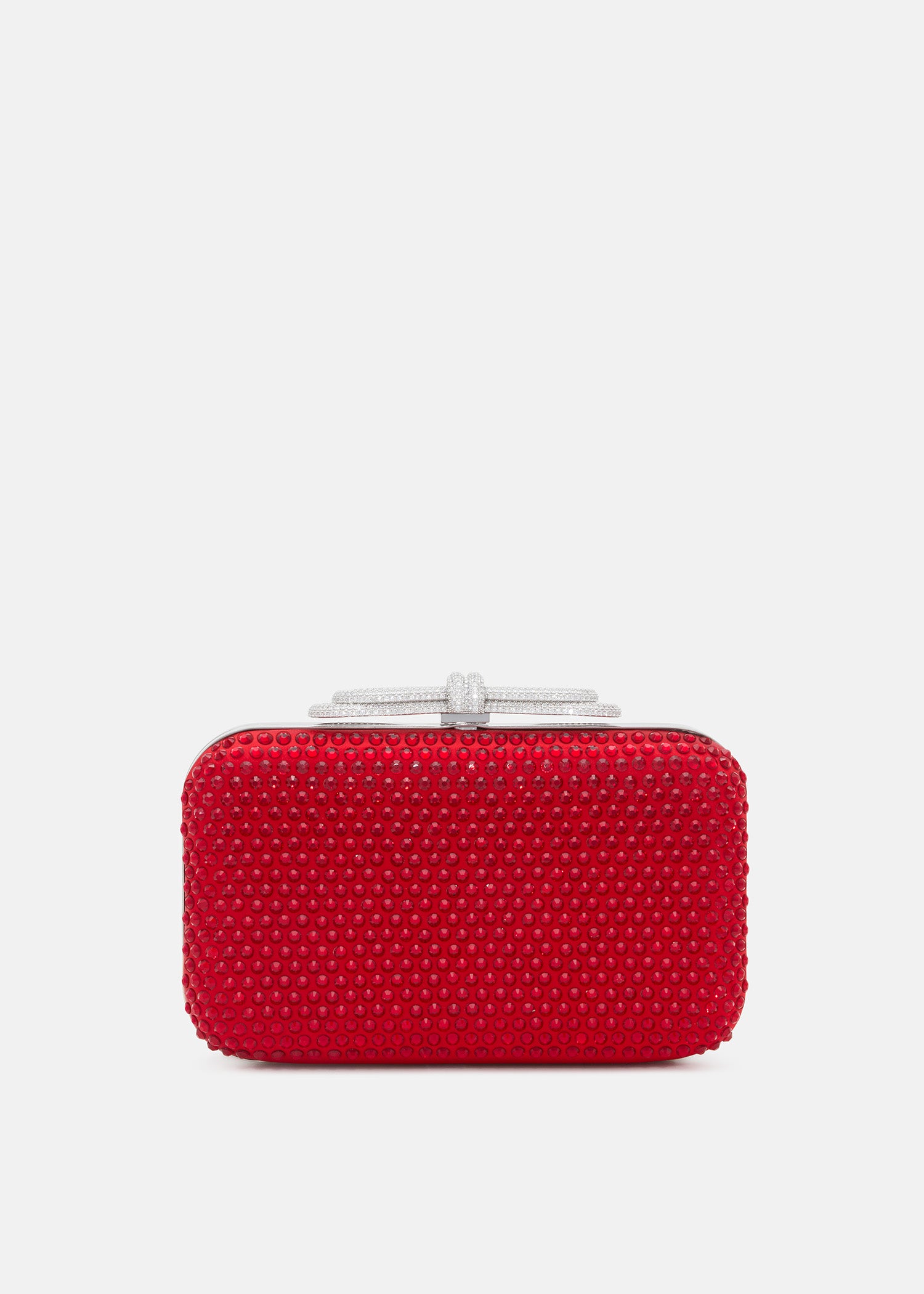 Double Bow Red Crystalized Satin Clutch
